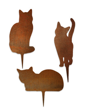 Lot de 3 chats acier corten