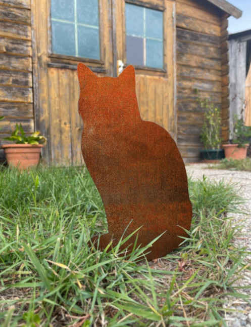 décoration chat métal corten